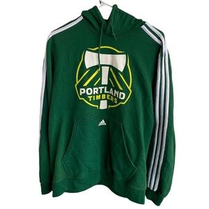 Adidas Portland Timbers Hoodie Sweatshirt Green MLS Striped Center Logo Soccer